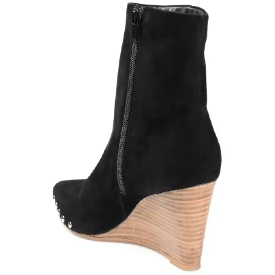 Journee Signature Womens Genuine Leather Reeya Almond Toe Wedge Ankle Booties image {6}