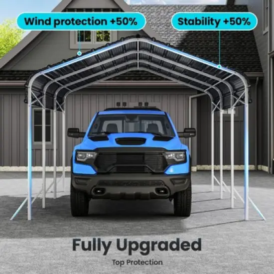 XBRIGH 12x20 Ft Carport, Heavy Duty Metal Car Port, All-Weather Protection, Easy Assembly for Cars, Trucks, Boats, Tractors, and Outdoor Storage image {6}