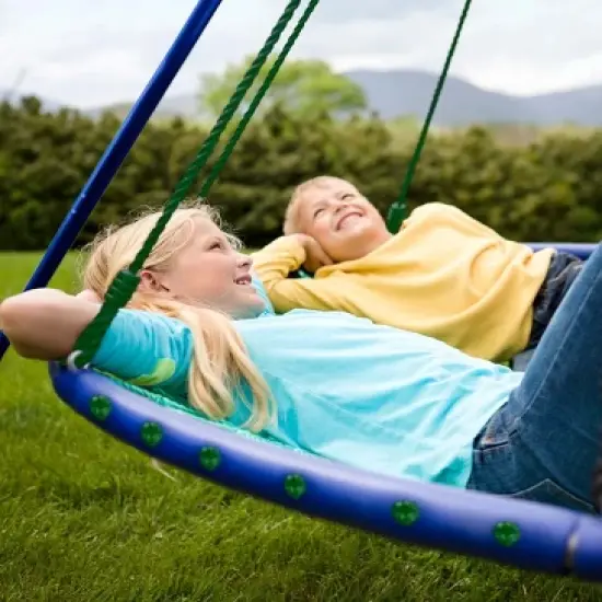 HearthSong Sky Island Outdoor Round Platform Swing for Kids, With Nylon Rope and Padded Steel Frame image {4}