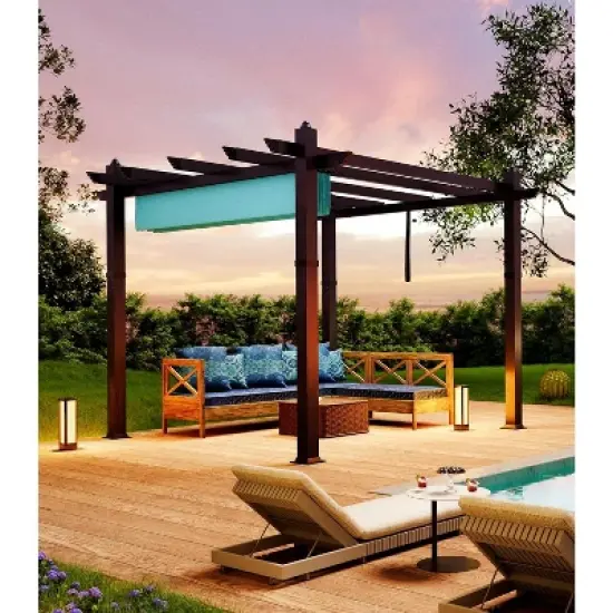 Retractable Aluminum Pergola &ndash; 10x10/10x13 Ft Wood-Grain Design, Adjustable Sunshade & Rust-Proof Frame for Patio/Backyard/Garden image {4}