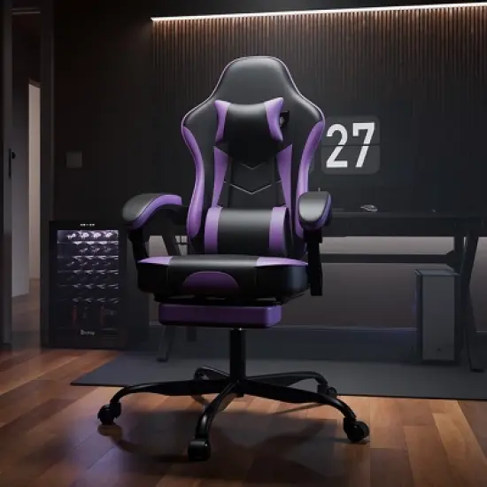 Ergonomic Computer Chair with Footrest and Massage Lumbar Support, Height Adjustable Swivel Game Chair for Adults-Tanpinhause image {8}