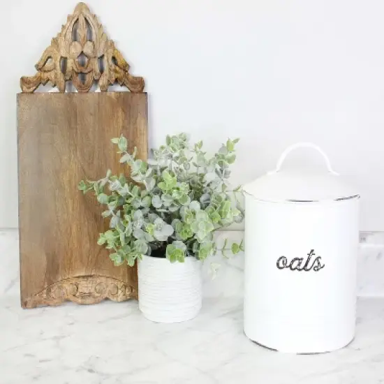 Auldhome Design-4qt Enamelware Oatmeal Canister White, Rustic Farmhouse Style image {2}