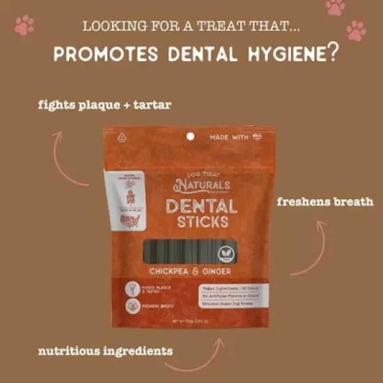 Dog Treat Naturals Dental Sticks - Chickpea & Ginger, 10oz, Freshen Breath image {4}
