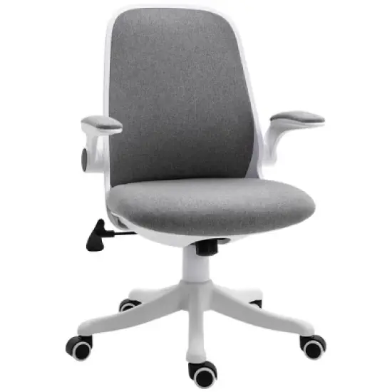 Vinsetto Linen-Touch Fabric Office Desk Chair Swivel Task Chair with Adjustable Lumbar Support, Height and Flip-up Padded Arms image {7}