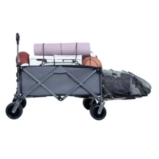 FURNIinspire Outdoor Serving Carts Collapsible Folding Wagon 300L Collapsible Wagon with Tailgate All-Terrain Wheels, Gray, 49.02"*22.05"*35.04" image {3}