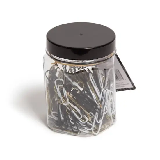 U Brands 280ct Paper Clips in Mason Jar Black/White/Gold: Metal Office Supplies, Teacher Fasteners, Assorted Colors image {1}