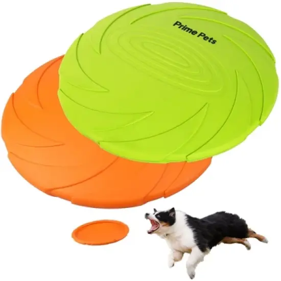 Prime Pets Dog Frisbees, 2Pcs 7 in Dog Flying Disc Saucer, Durable Dog Toys, Orange and Green image {7}