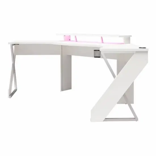 Xtreme Gaming Corner Desk with Riser & Led Light Kit White - NTENSE image {6}