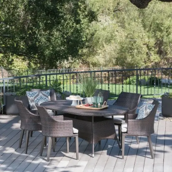 Christopher Knight Home Vickers Outdoor Wicker and Iron 7 Piece Dining Set with Cushion image {11}