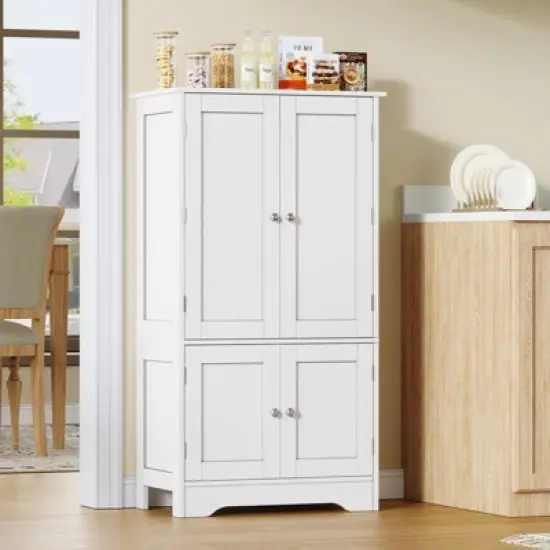 USIKEY Pantry Cabinet, Kitchen Pantry Storage Cabinet with Doors and Adjustable Shelves, Food Pantry for Kitchen, Dining Room, Living Room, White image {10}