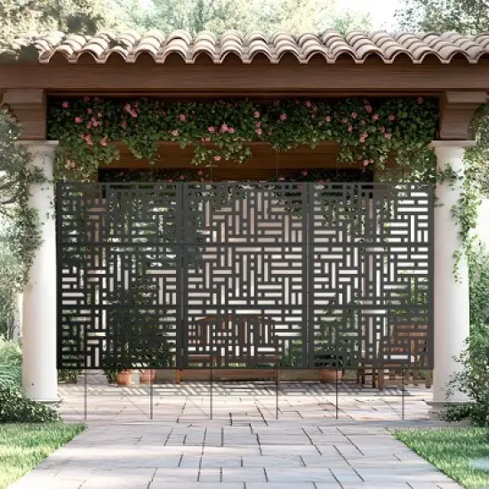 PexFix 72 in. x 47 in. Outdoor Metal Privacy Screen in Streets Pattern in Black image {3}