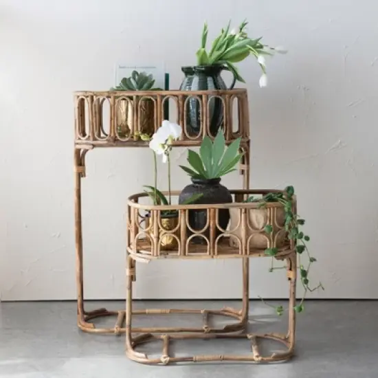 Storied Home Handmade Woven Rattan Planters, Natural, Set of 2 image {3}