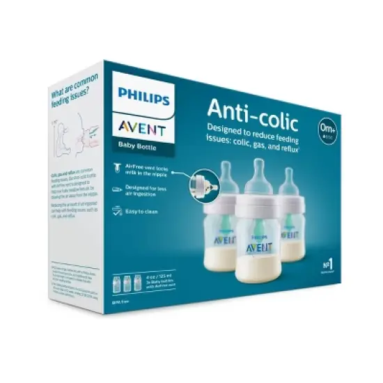 Philips Avent 3pk Anti-Colic Baby Bottle with AirFree Vent - Clear - 4oz image {2}