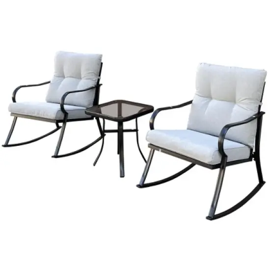 FIONECA 2-Piece Rocker Chair Set with Teapoy Table, Outdoor Patio Rocking Chairs with Cushions, Off-White image {6}