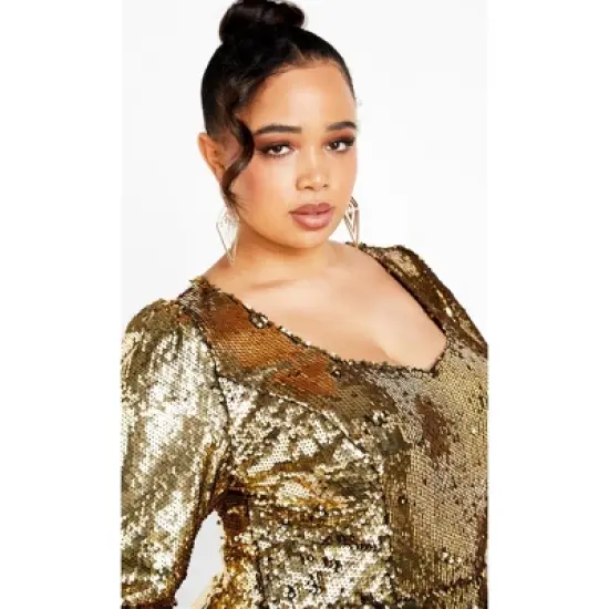 Women's Plus Size Sequin Puff Top - bronze | CITY CHIC image {4}
