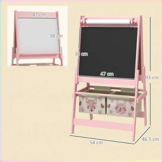 INFURNIC Baby Activity Gyms Art for Kids with Paper Roll, Double Sided Whiteboard and Chalkboard with Painting Paper Stand, Pink, 21.3"*18.3"*36.5" image {2}