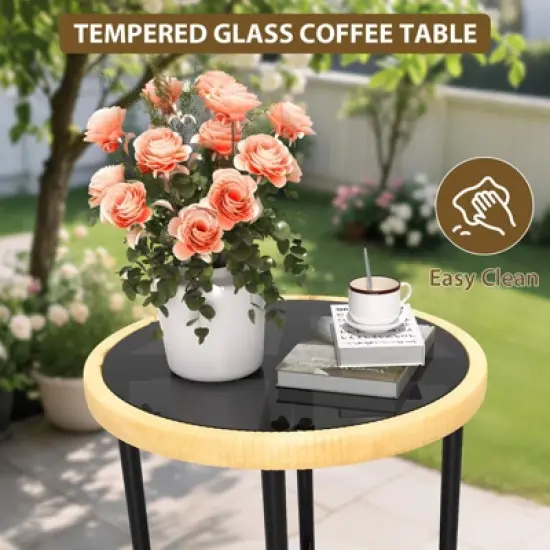 Bistro Set, All-Weather Wicker Patio Conversation Set, Outdoor Sectional Furniture Chairs with Coffee Table & Cushions image {4}