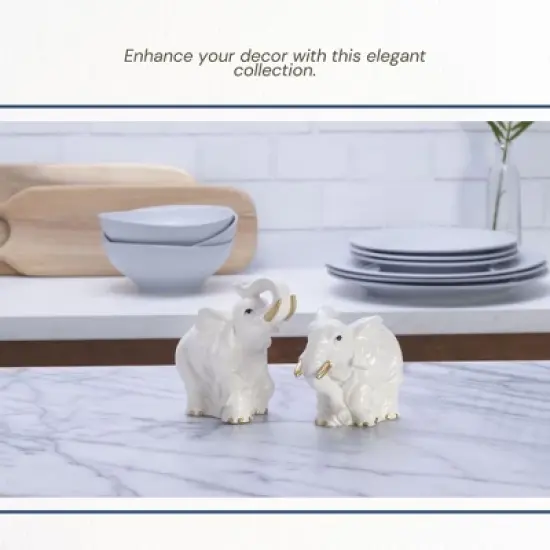 Fitz and Floyd Villa Palm Elephant Salt & Pepper Shaker Set, Handcrafted Earthenware with Golden Accents - Stunning Elephant Salt & Pepper Shakers image {4}