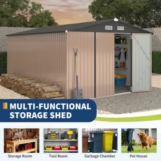 10x14 FT Commercial-Grade Metal Storage Shed - Extra Large Galvanized Steel Shelter with Lockable Doors & Air Vents image {3}