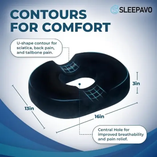Sleepavo Butt Donut Pillow for Tailbone Pain Relief Cushion - Hemorrhoid Pillows - Sitting Butt Pillow for Office Chair - Sitting Donut Seat Cushion image {1}