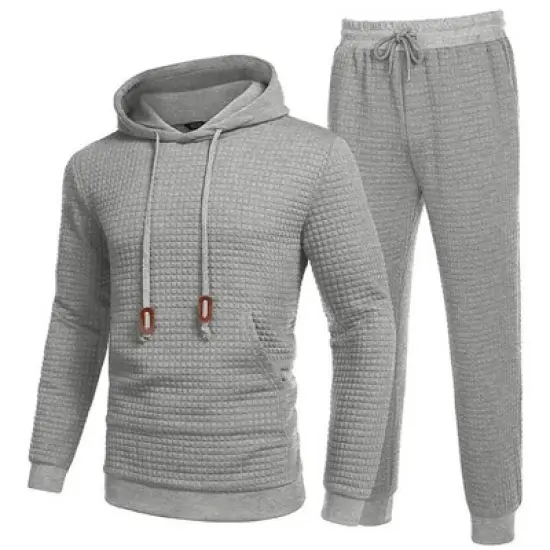 COOFANDY Men's Tracksuit 2 Piece Hoodie Sweatsuit Sets Casual Athletic Jogging Suits Waffle Plaid Jacquard Outfits image {4}