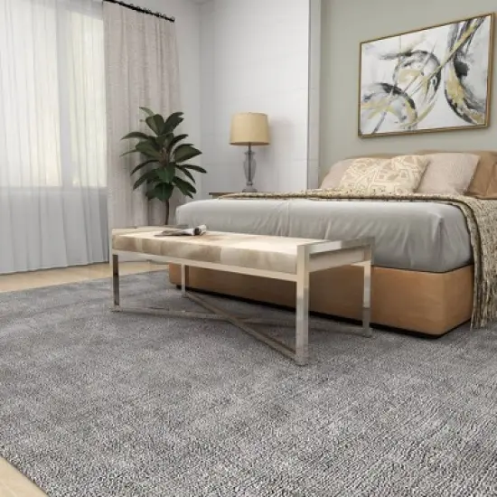 Contemporary Stainless Steel Rectangular Cowhide Bench - Olivia & May image {23}