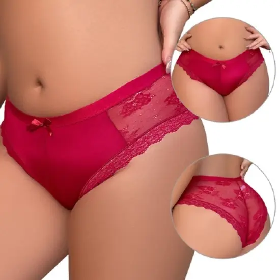 Agnes Orinda Women's Plus Size Laceback Mid-Rise Solid Brief Micro Underwear image {1}