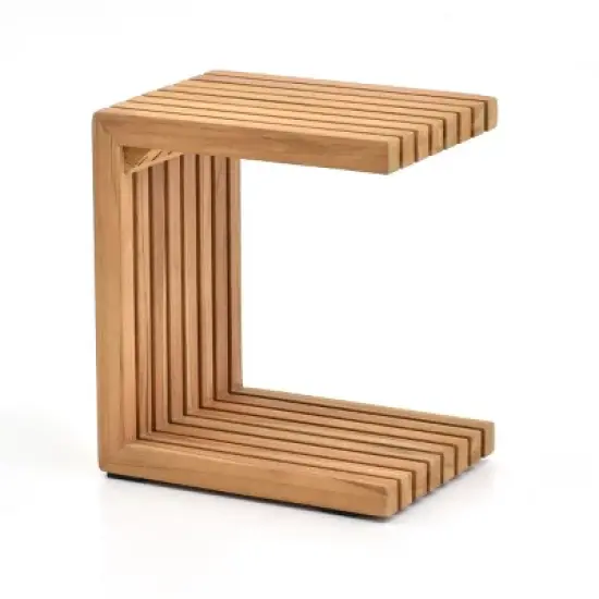 Modular Fabric Outdoor Lounge Suite Sectional Sofa Ensemble w/ TeakTone Wood Accents & Matte Metal Frame Side Table image {10}