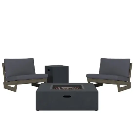 Christopher Knight Home Sherwood Outdoor Acacia Wood Club Chairs with Cushions and Square Fire Pit image {1}