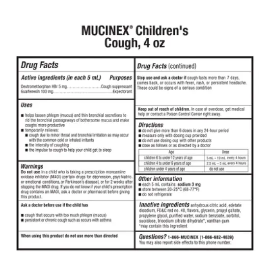 Mucinex Children's Cough Medicine - Cherry Liquid - 4 fl oz image {1}