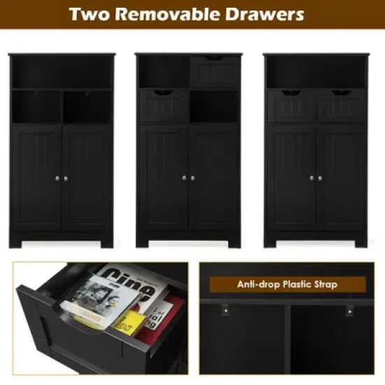 Costway Bathroom Floor Cabinet Wooden Storage Organizer w/Drawer Doors image {7}
