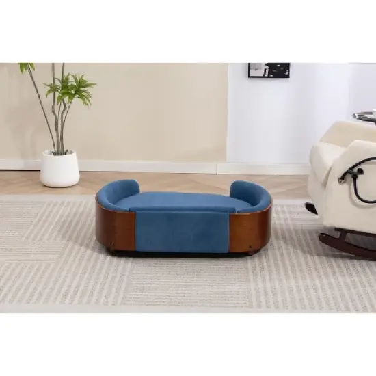 Scandinavian style Elevated Dog Bed Pet Sofa With Solid Wood legs and Walnut Bent Wood Back, Velvet Cushion,Large Size image {15}