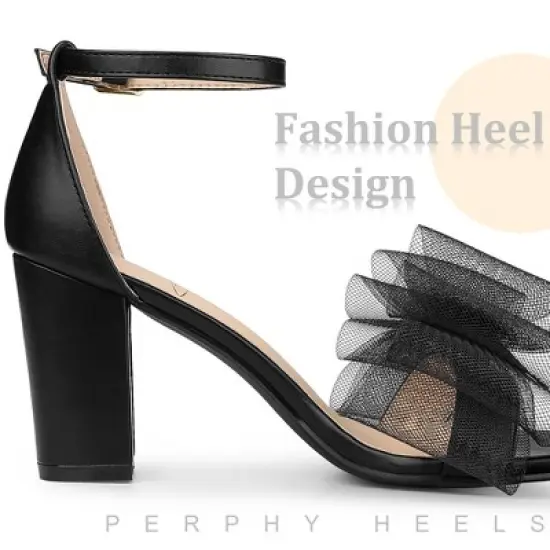 Perphy Bow Tie Ankle Strap Chunky High Heels Sandals for Women image {4}