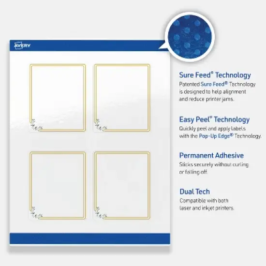 Avery 4" x 3-1/3" Labels, Gold Double Border with Florals, 40 ct image {2}