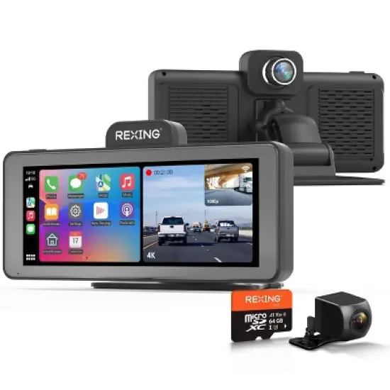 Rexing Wireless Apple CarPlay & Android Auto Display with 4K Dash Cam: Vehicle Electronics Accessory image {9}