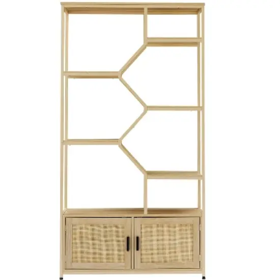 7-Tier Rattan Storage Bookshelf with 2 Doors, Natural &ndash; ModernLuxe image {4}