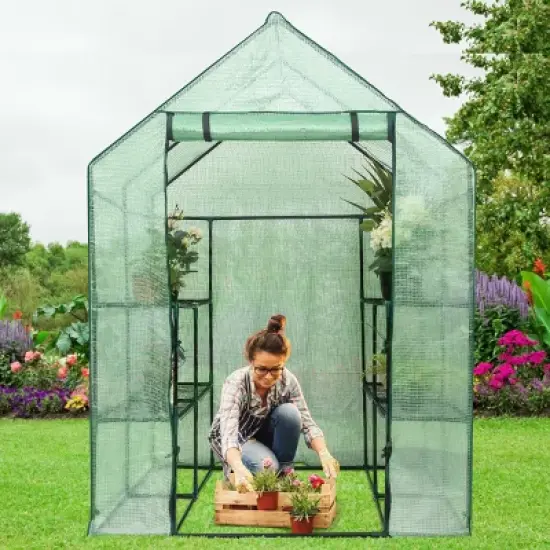 Costway Portable Mini Walk In Outdoor 2 Tier 8 Shelves Greenhouse image {3}