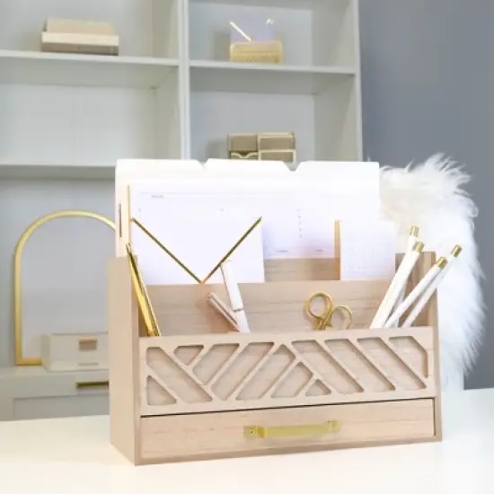 Blu Monaco Wooden Mail Organizer for Countertop or Desk - Kitchen Mail Sorter With Drawer image {11}