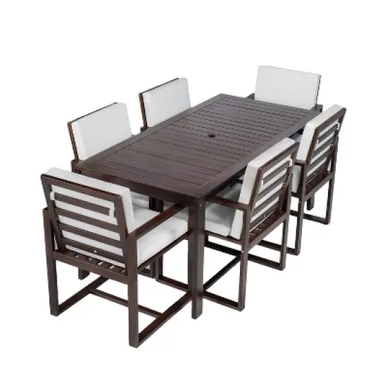 FIONECA Patio Dining Set with Table & Chairs, Removable Cushions, Dark Brown Outdoor Furniture for Backyard, Garden & Patio image {10}
