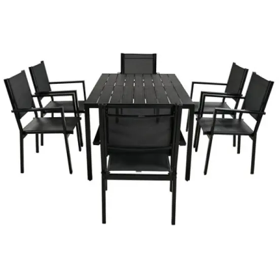 7-Piece Outdoor Patio Steel Dining Set with Rectangular Table and 6 Textile Armchairs image {4}