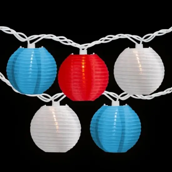 Northlight Patriotic Paper Lantern Patio Light Set - Red, White and Blue - 8.5' White Wire - 10ct image {2}