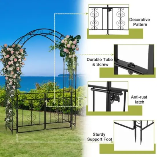 Karl Home 7FT Black Iron Garden Arbor with Gate image {3}