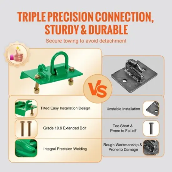 VEVOR 5/16" Tractor Bucket Hook with Tie Down Ring, Grade 70 Forged Steel 2 Pack Bolt-On Grab Hook with Back Plate, Green image {5}