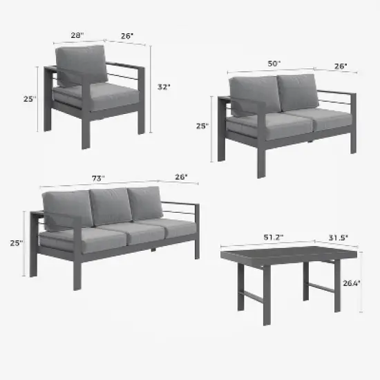 Heynemo Aluminum Patio Furniture Set,5 Pieces Modern Outdoor Conversation Set Sectional Sofa with Upgrade Cushion and Dining Table image {2}