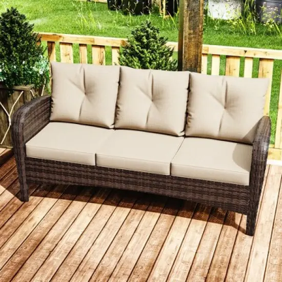 UPTIOT 3-person Patio Rattan Sofa With Wide Armrests image {4}