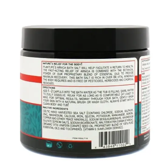 Arnica Relieve Bath Salt Soak for Sore Muscles, Joint Pain, and Post-Workout Recovery | Natural Mineral Body Care | Plantlife image {1}