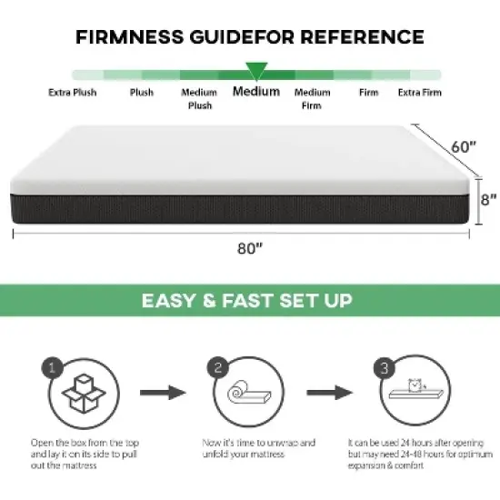FDW 8 Inch Cooling Gel Memory Foam Mattress Medium Firm Mattress Queen Size Mattress Fiberglass Free CertiPUR US Certification image {1}