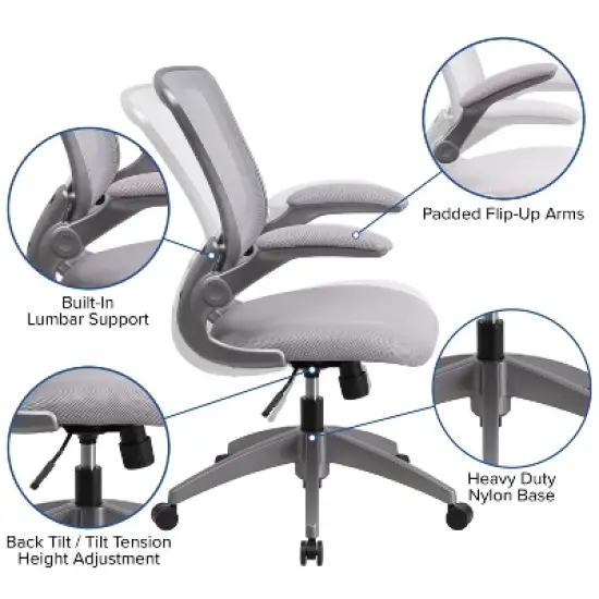 Emma and Oliver Mid-Back Gray Mesh Swivel Ergonomic Task Office Chair with Gray Frame image {2}