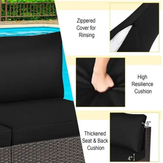 Costway 2PCS Patio Rattan Armless Sofa Sectional Furniture Conversation W/ Cushion image {6}