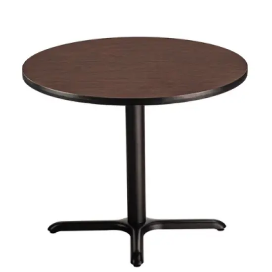 36" Round Composite Core Dining Height Dining Table Laminated Mahogany with Black Steel Base - National Public Seating image {1}
